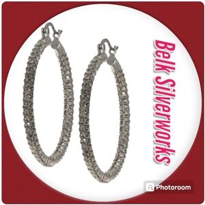 Belk Silverworks Hoops Fine Silver Plated Shimmering crystals Hoop Earrings
